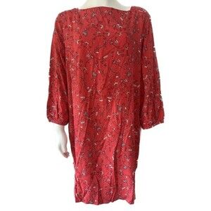 GAP Women's Red Floral Paisley Long Sleeve Sheath Dress With Pockets Size L